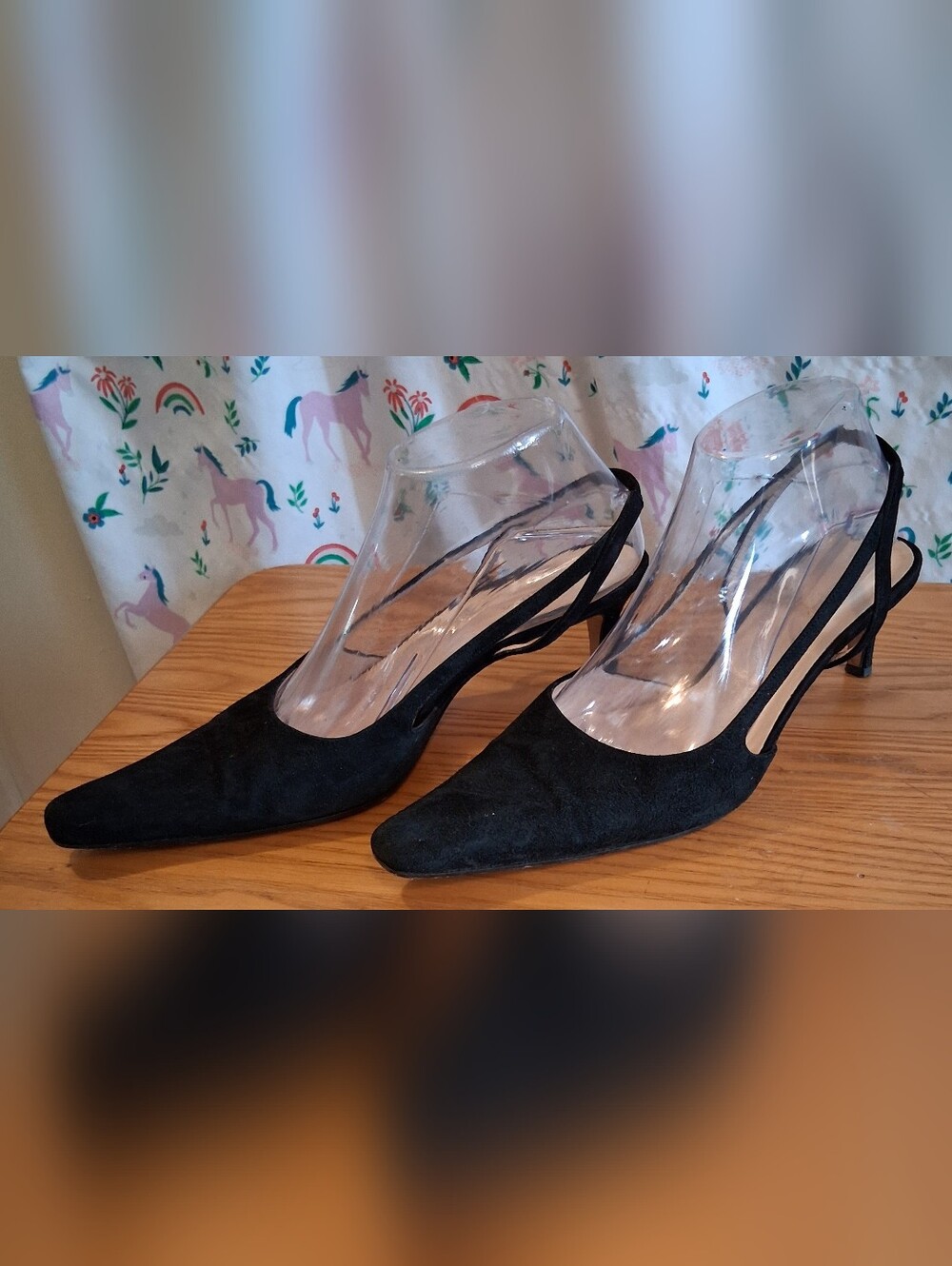 Euc Hobbs Black Suede Kitten Slingback Goth Pointed Heel Pump Shoe Sz 8.5 — image 3 of 8